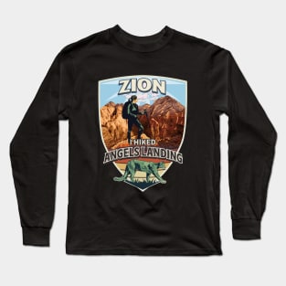 Zion I Hiked Angels Landing with Hiker and Mountain Lion Design for Women Long Sleeve T-Shirt